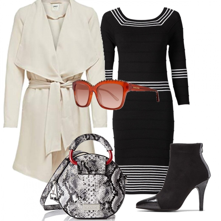 Outfit donna - Righe soft. Stile Trendy per Serata fuori. look ideale per Petite. Abbinamento con vestiti, stivaletti, cappotti, occhiali da sole, borse a mano.