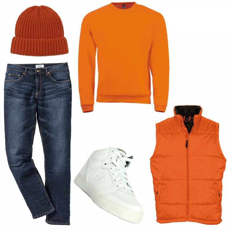 Outfit uomo - Gilet imbottito. Stile Casual per Tutti i giorni. Abbinamento con jeans slim fit, felpe, piumini, sneakers, berretti.