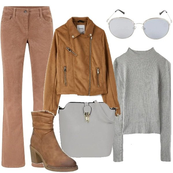 Outfit donna - Trendy anni 70. Stile Trendy per Tutti i giorni. Abbinamento con pantaloni, cappotti, maglieria, stivaletti, borse a tracolla, occhiali da sole.