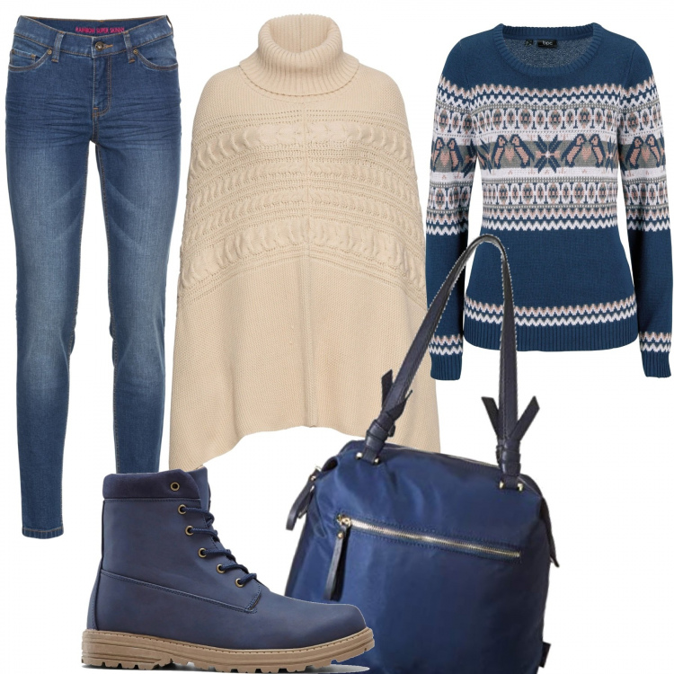 Outfit donna - Mix&Match. Stile Basic per Tutti i giorni. Abbinamento con jeans skinny, maglieria, stivaletti, cappotti, borse tote.