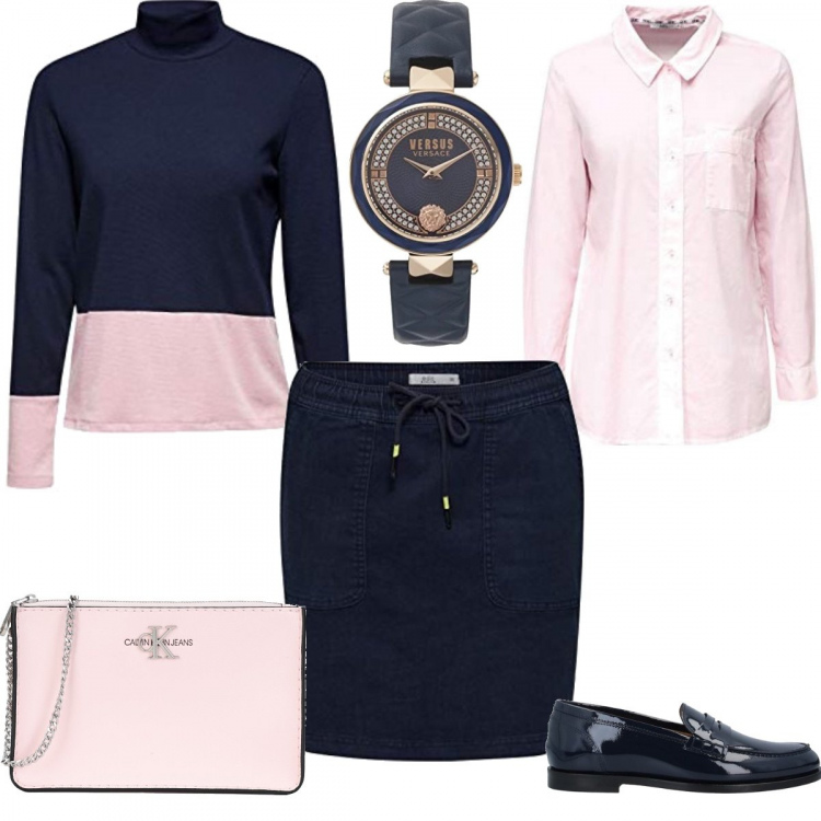 Outfit donna - Stile Bon Ton # Collegiale. Stile Bon Ton per Scuola/Università. Abbinamento con mocassini, borse a tracolla, t-shirt, gonne, camicie, orologi.