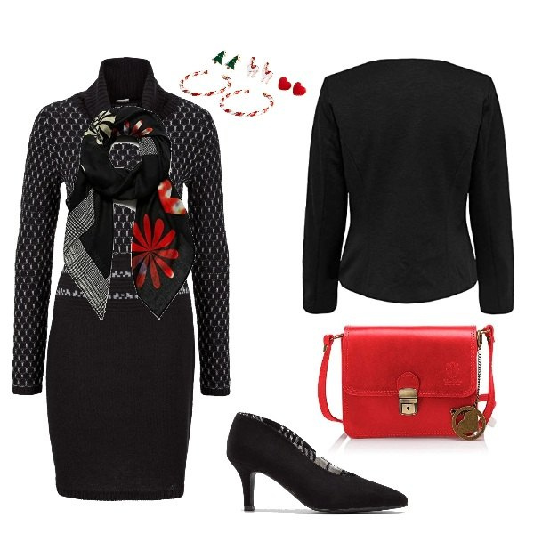 Outfit donna - L\' abito in maglina. Stile Chic per Ufficio. Abbinamento con costumi interi, vestiti, décolleté, borse a spalla, sciarpe, blazer.