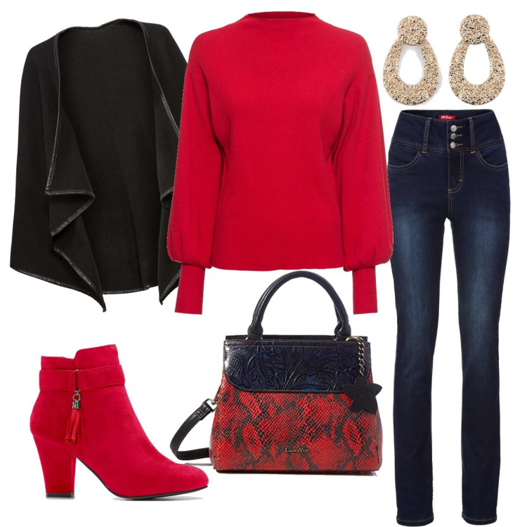 Outfit donna - Il maglioncino trendy. Stile Trendy per Serata fuori. Abbinamento con maglieria, jeans slim fit, cappotti, stivaletti, orecchini, borse tote.