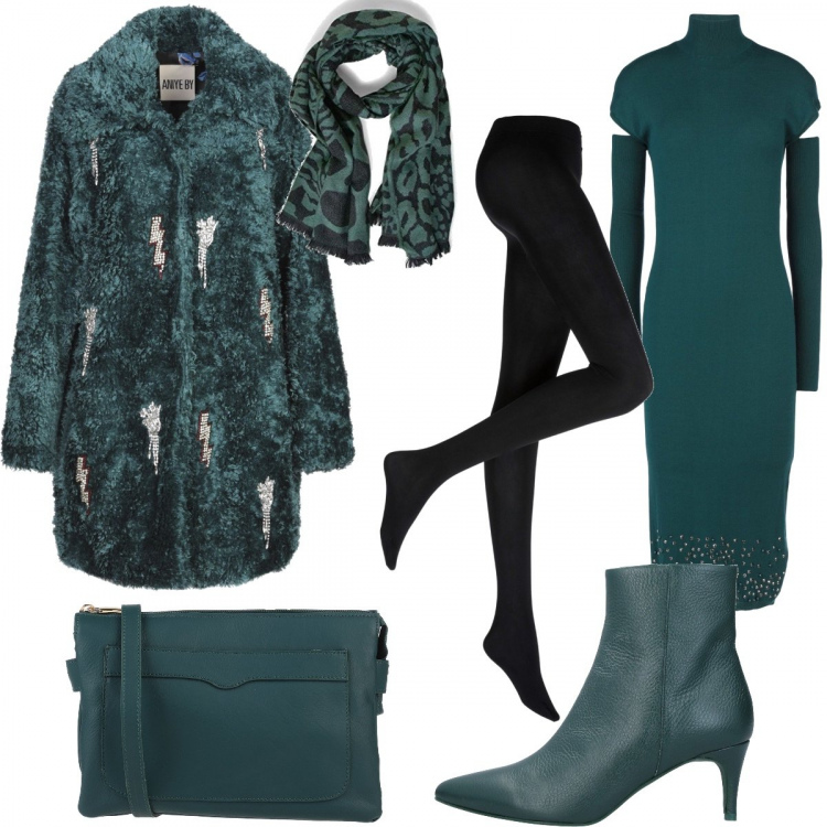 Outfit donna - Abito aderente. Stile Trendy per Tutti i giorni. Abbinamento con collant, vestiti midi/longuette, ecopellicce, borse a mano, stivaletti, sciarpe.