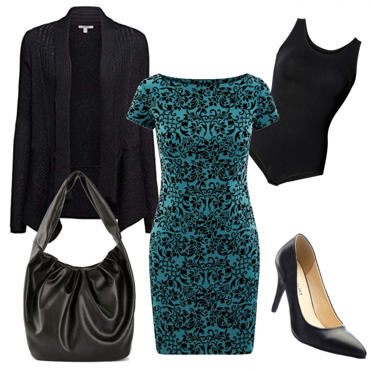 Outfit donna - L\'abito colorato. Stile Chic per Tutti i giorni. Abbinamento con body, décolleté, shopping bag, vestiti, cappotti.