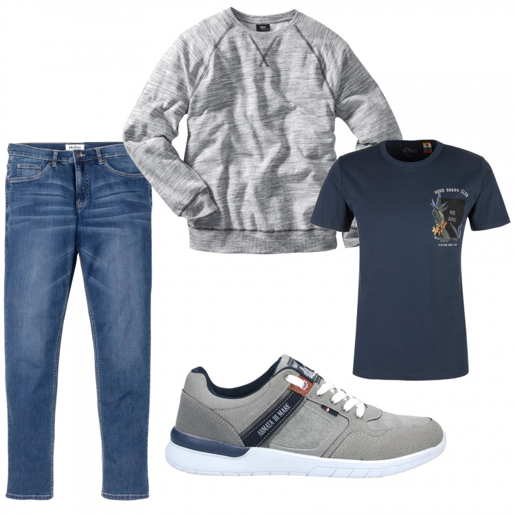 Outfit uomo - Casual #24044. Stile Casual per Tutti i giorni. Abbinamento con jeans, felpe, sneakers, t-shirt.