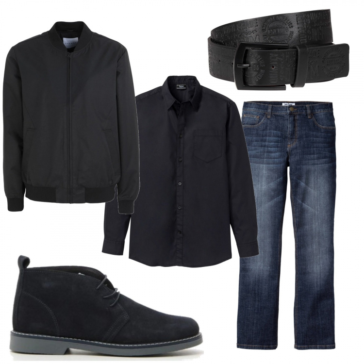 Outfit uomo - Trendy #10272. Stile Trendy per Tutti i giorni. Abbinamento con camicie, cinture, jeans bootcut, cappotti, stivali e stivaletti.