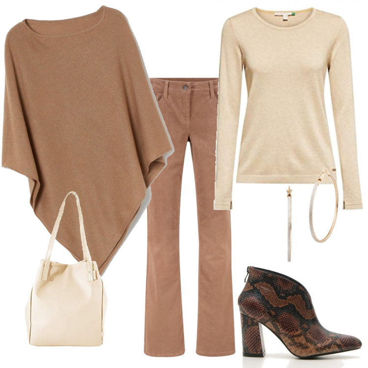 Outfit donna - Trendy #84412. Stile Trendy per Tutti i giorni. Abbinamento con pantaloni, orecchini, cappotti, maglioni, stivaletti, borse tote.