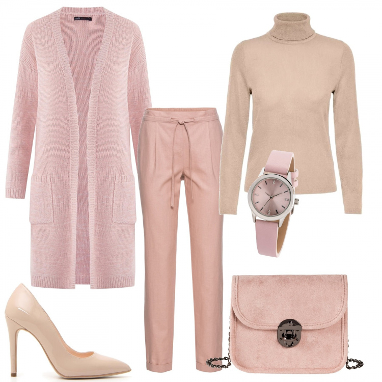 Outfit donna - Trendy #84472. Stile Trendy per Tutti i giorni. Abbinamento con pantaloni, borse a tracolla, orologi, maglioni, cardigans, décolleté.