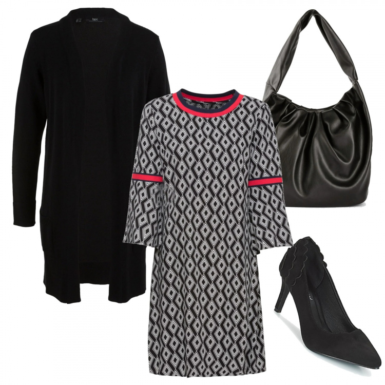 Outfit donna - Trendy #84497. Stile Trendy per Tutti i giorni. Abbinamento con vestiti, cardigans, shopping bag, décolleté.