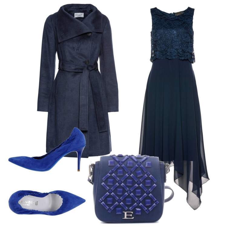 Outfit donna - Chic #46215. Stile Chic per Cerimonia. Abbinamento con vestiti midi/longuette, cappotti, décolleté, borse a tracolla.