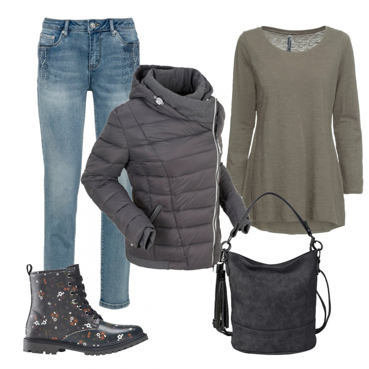 Outfit donna - Semplicemente casual. Stile Basic per Tutti i giorni. Abbinamento con maglieria, giacche, jeans skinny, stivali, borse a tracolla.