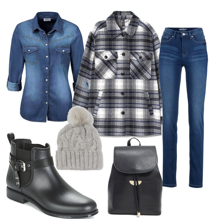 Outfit mujer - Chaqueta de cuadros. Estilo Trendy para Todos los días. Combinación con botines, camisas, vaqueros slim fit, blazers, gorros, mochilas.