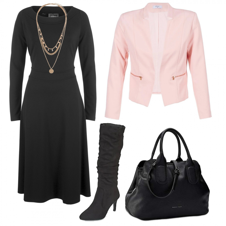 Outfit donna - Inizia una nuova settimana #Curvy. Stile Basic per Ufficio. Abbinamento con stivaletti, stivali, blazer, borse a mano, ciondoli.