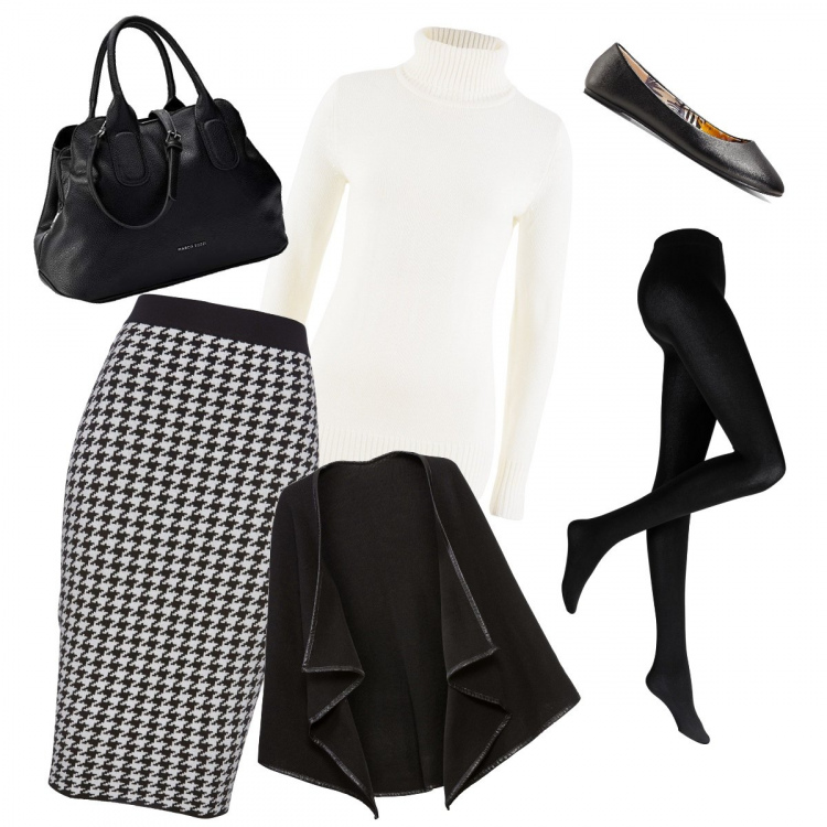 Outfit donna - BiancoNero. Stile Bon Ton per Tutti i giorni. Abbinamento con maglieria, collant, ballerine, gonne, cappotti, borse a mano.