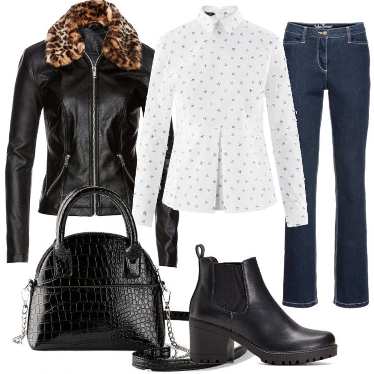 Outfit donna - La camicia bon ton. Stile Urban per Tutti i giorni. Abbinamento con stivaletti chelsea, blazer, jeans dritti, vestiti, camicie.