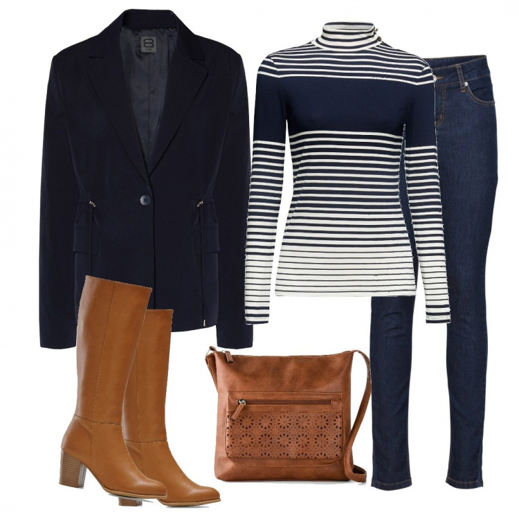 Outfit donna - Basic #44621. Stile Basic per Tutti i giorni. Abbinamento con borse a tracolla, jeans skinny, stivali, blazer, pullovers.