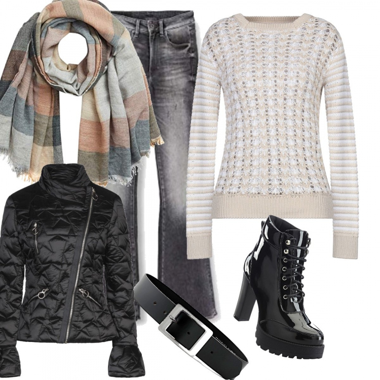 Outfit donna - Total look #810917. Abbinamento con cinture, stivaletti, pullovers, piumini, jeans skinny, scialli.