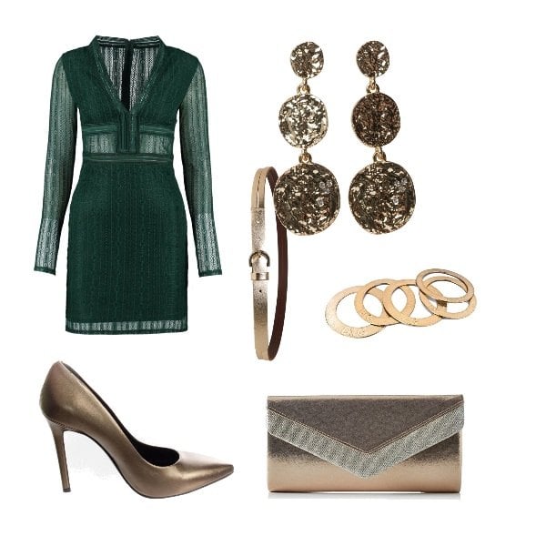 Outfit donna - Green night. Stile Sexy per Serata fuori. Abbinamento con orecchini.