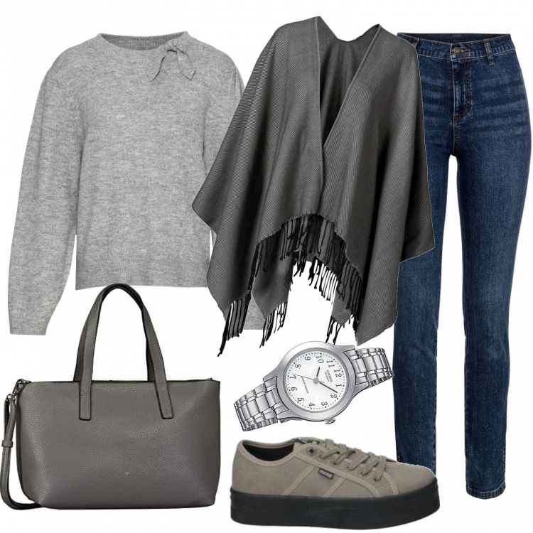 Outfit donna - Basic #44655. Stile Basic per Tutti i giorni. look ideale per Tall. Abbinamento con maglieria, cappotti, jeans skinny, sneakers, borse tote, orologi analogici.