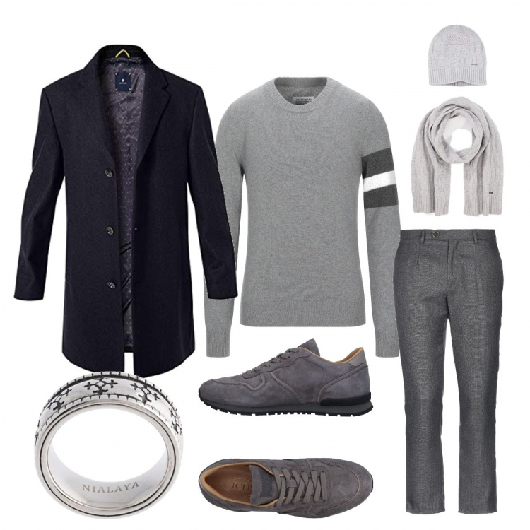 Outfit hombre - Trendy #10361. Estilo Trendy para Todos los días. Combinación con bufandas, abrigos, anillos, jerséis, pantalones, sneakers.