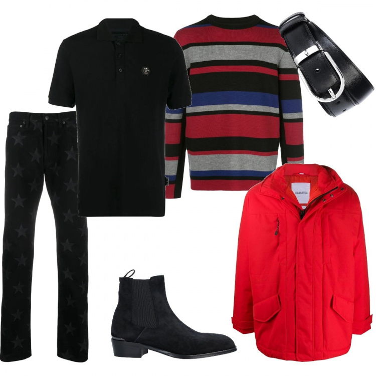 Outfit hombre - Multicolor. Estilo Urban para Todos los días. Combinación con cinturones, jerséis, polo, botas y botines, pantalones, trench.