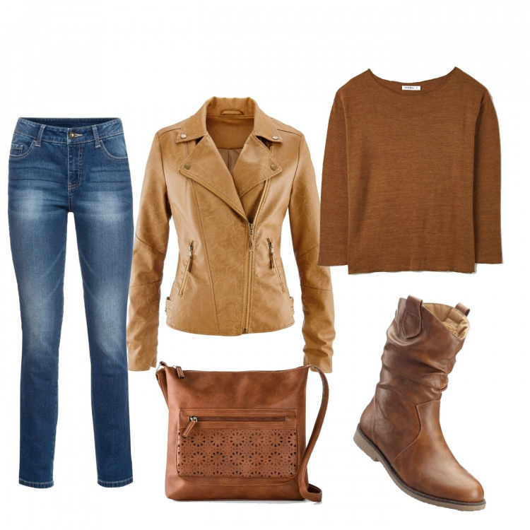 Outfit donna - Rock #8284. Stile Rock per Tutti i giorni. Abbinamento con borse a tracolla, stivaletti, blazer, jeans skinny, t-shirt.