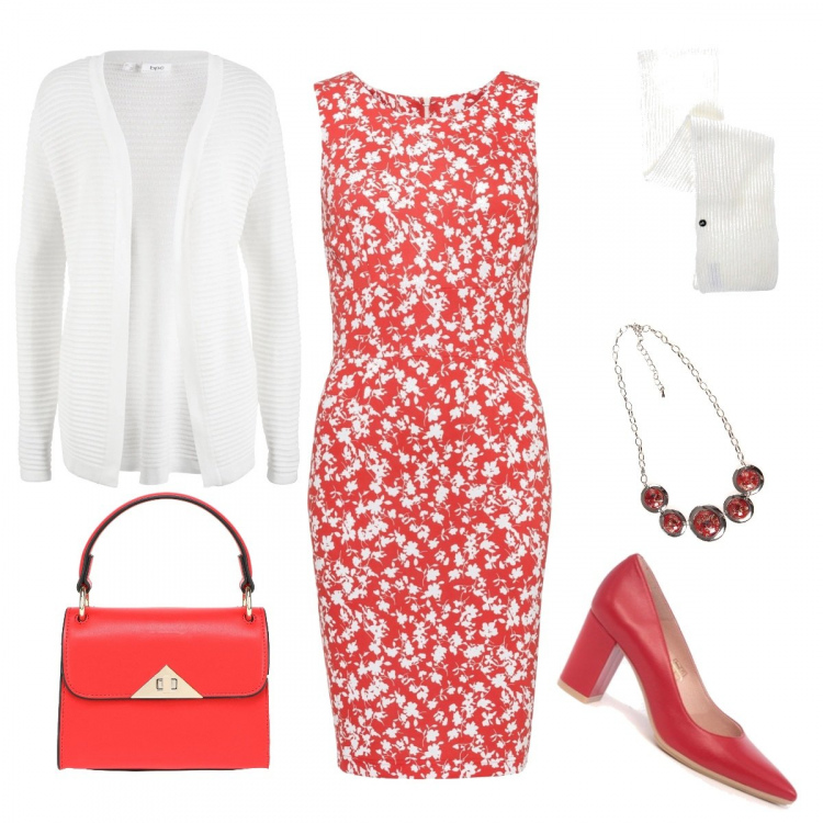 Outfit mujer - Noche especial. Estilo Chic para Noche/Fiesta elegante. Combinación con collares, bufandas, zapatos de tacón, cárdigans, vestidos, bolsos de mano.