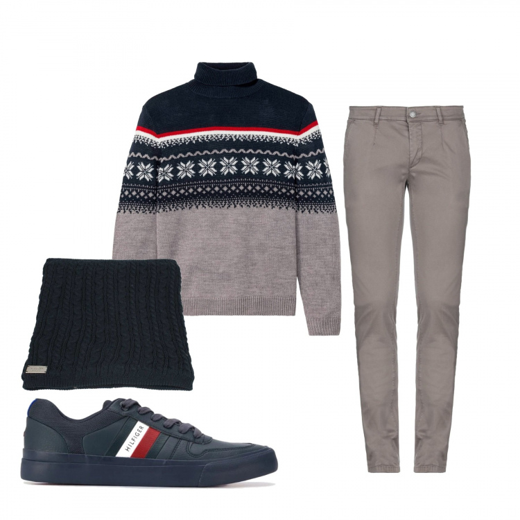 Outfit uomo - Casual #24313. Stile Casual per Tutti i giorni. Abbinamento con maglieria, pantaloni, sciarpe, sneakers.