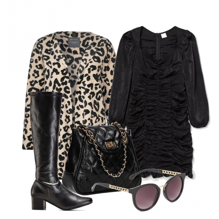 Outfit donna - Trendy con l\'abito corto e stivale alto. Stile Urban per Tutti i giorni. Abbinamento con stivali, cappotti, pochette, vestiti lunghi, occhiali da sole.