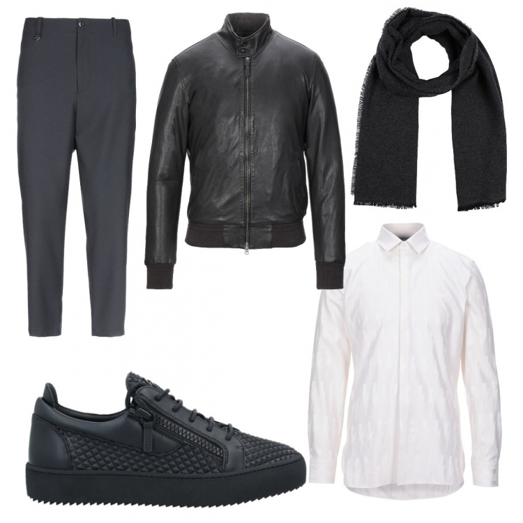Outfit uomo - Casual #24333. Stile Casual per Tutti i giorni. Abbinamento con sciarpe, sneakers, pantaloni, piumini, camicie.