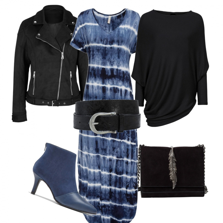 Outfit donna - Rock e chic con bonprix. Stile Rock per Tutti i giorni. Abbinamento con vestiti lunghi, maglieria, cinture, stivaletti, blazer, borse a tracolla.