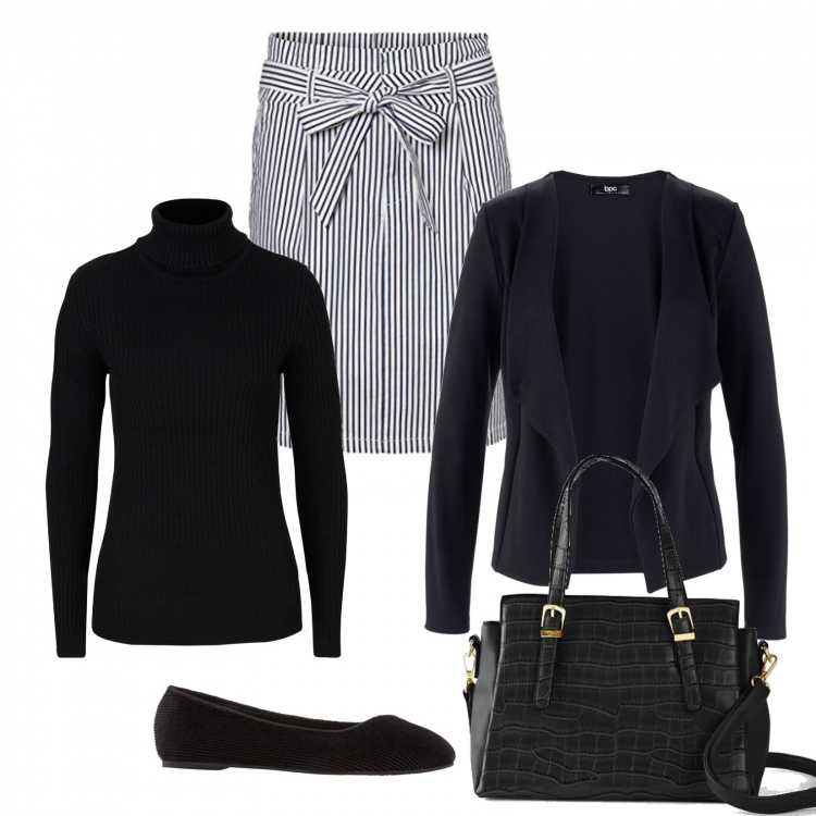 Outfit donna - La gonna con il fiocco. Stile Bon Ton per Tutti i giorni. Abbinamento con blazer, maglioni, borse a mano, ballerine, gonne.