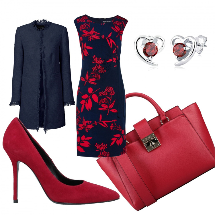 Outfit donna - Foliage. Stile Bon Ton per Cerimonia. Abbinamento con blazer, vestiti, borse a mano, décolleté, orecchini.