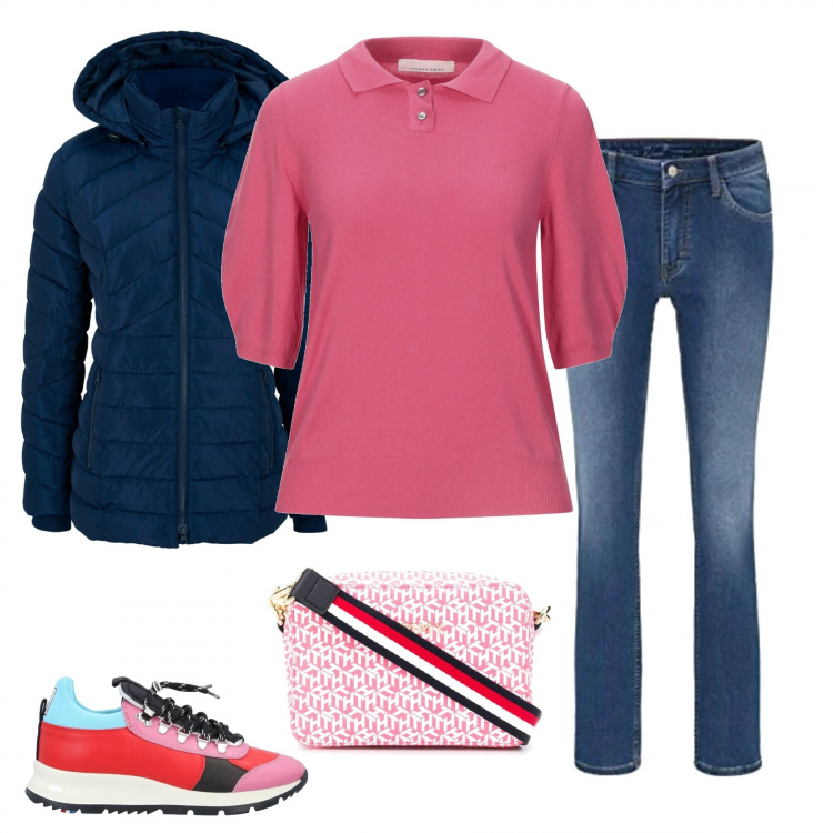 Outfit donna - Maglione o Polo?. Stile Basic per Tutti i giorni. Abbinamento con giacche, pullovers, sneakers, borse a tracolla, jeans.