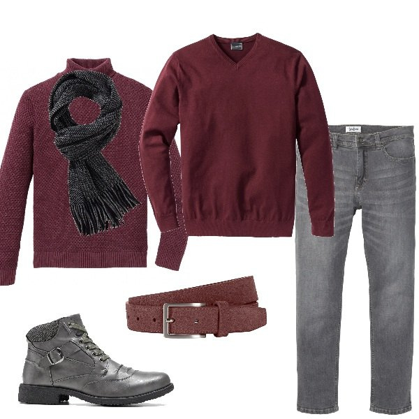 Outfit uomo - Bonprix Black Week uomo. Stile Trendy per Tutti i giorni. Abbinamento con maglieria, stivali e stivaletti, jeans dritti, pullovers, sciarpe, vestiti midi/longuette.