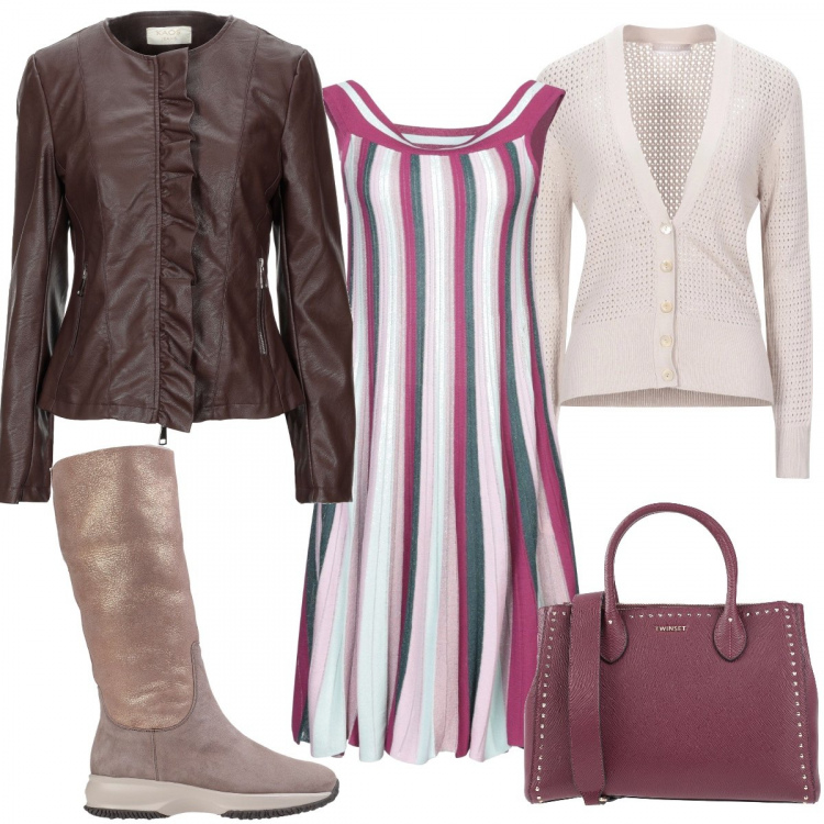 Outfit donna - Sconti Yoox. Stile Trendy per Ufficio. Abbinamento con stivali da neve, vestiti corti, cappotti, cardigans, borse a mano.