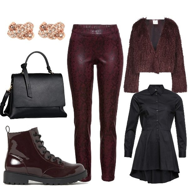 Outfit donna - Urban #31864. Stile Urban per Tutti i giorni. Abbinamento con camicie, pantaloni, cappotti, orecchini, borse a mano, stivaletti.