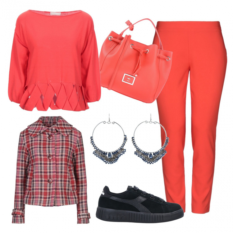 Outfit mujer - Urban #31893. Estilo Urban para Todos los días. Combinación con jerséis, pantalones, blazers, pendientes, bolsos de mano, sneakers.
