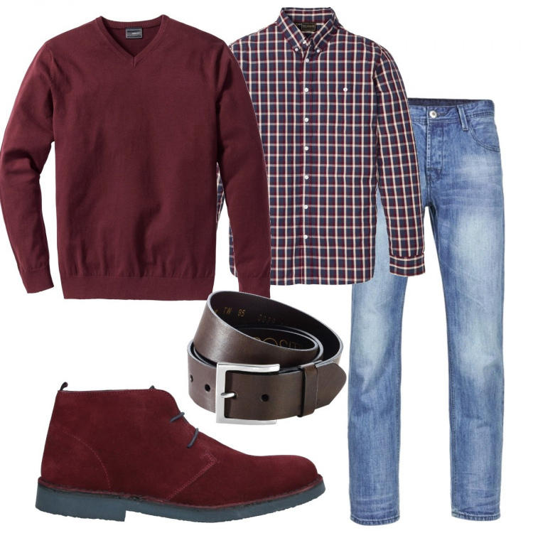 Outfit uomo - Casual #24417. Stile Casual per Tutti i giorni. Abbinamento con maglieria, camicie, cinture, stivali e stivaletti, jeans.