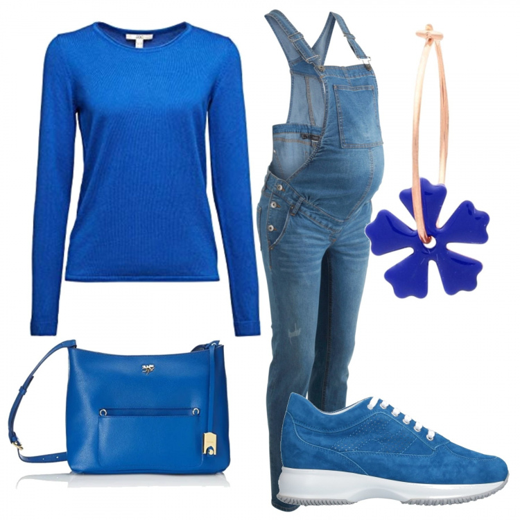 Outfit donna - Basic #44957. Stile Basic per Tutti i giorni. look ideale per Premaman. Abbinamento con salopette, orecchini, sneakers, pullovers, borse a spalla.