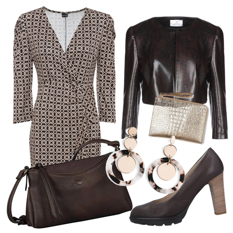 Outfit donna - Trendy #85562. Stile Trendy per Ufficio. Abbinamento con décolleté, cappotti, vestiti lunghi, orecchini, borse a tracolla, portafogli.