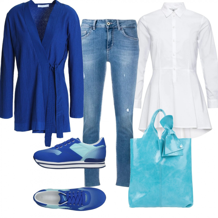 Outfit donna - Trendy #85577. Stile Trendy per Tutti i giorni. Abbinamento con camicie, sneakers, cardigans, borse a mano, jeans.