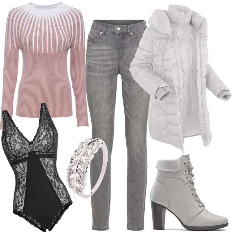Outfit donna - Bonprix black week. Stile Trendy per Tutti i giorni. Abbinamento con body, cappotti, maglioni, stivaletti, jeans, anelli.