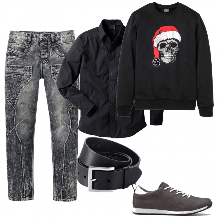 Outfit uomo - Black Week /Bonprix. Stile Trendy per Tutti i giorni. Abbinamento con camicie, sneakers, felpe, cinture, jeans dritti.