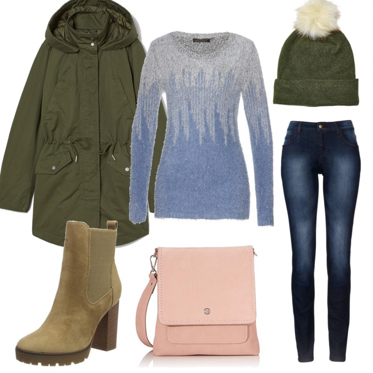 Outfit donna - Basic #45060. Stile Basic per Tutti i giorni. Abbinamento con jeans skinny, vestiti, berretti, stivali, parka, borse a tracolla.