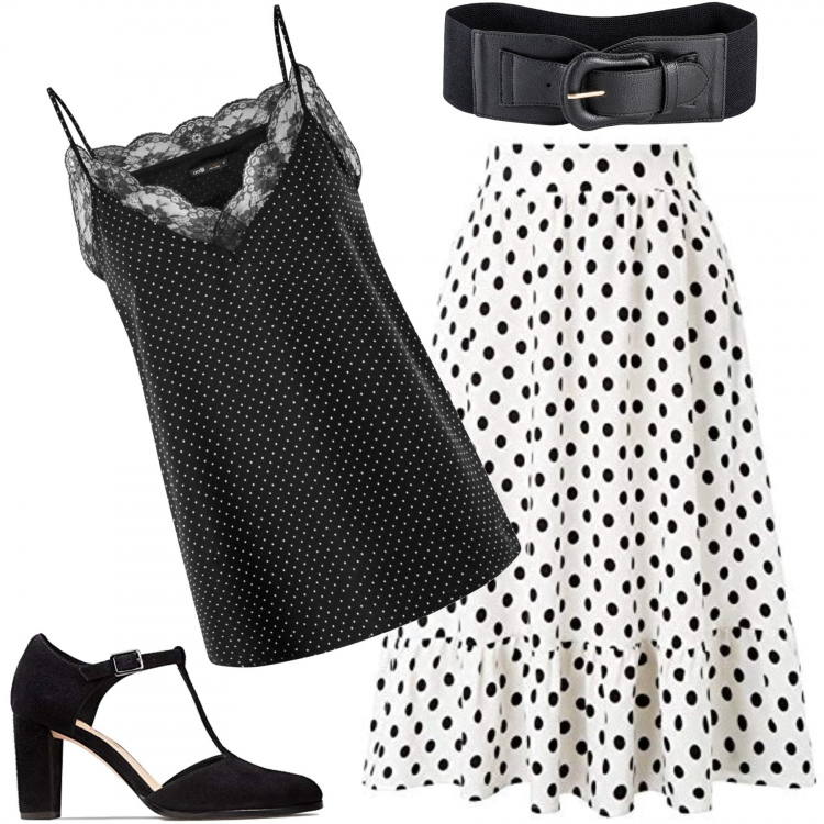Outfit donna - Happy days. Stile Bon Ton per Serata fuori. Abbinamento con cinture, gonne, canottiere, scarpe col tacco.