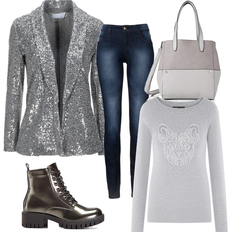 Outfit donna - Trendy #85885. Stile Trendy per Serata fuori. Abbinamento con jeans skinny, stivaletti, blazer, maglioni, borse tote.