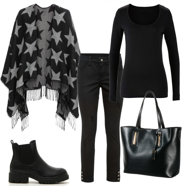 Outfit donna - Urban #32084. Stile Urban per Tutti i giorni. Abbinamento con t-shirt sportive, cappotti, jeans skinny, shopping bag, stivaletti.