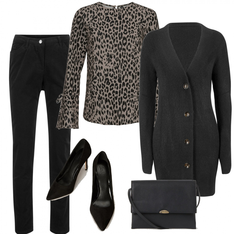 Outfit donna - L\'outfit da ufficio. Stile Chic per Ufficio. Abbinamento con pantaloni, bluse, cardigans, décolleté, borse a tracolla.